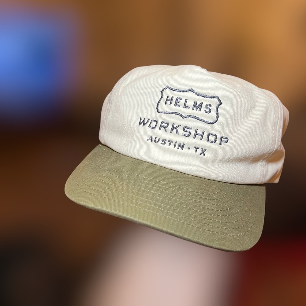 Helms Workshop Austin TX Hat Mens OS Snapback Cream‎ Green Weld USA Made In USA